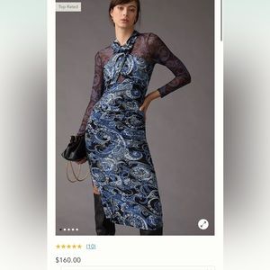 By Anthropologie Mesh Halter Mock-Neck Dress (NWT) - X-Sm - Blue Motif